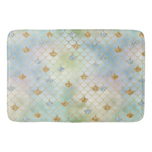 Tapis De Bain Sirène d'Parties scintillant d'or Aqua Blue Mint 