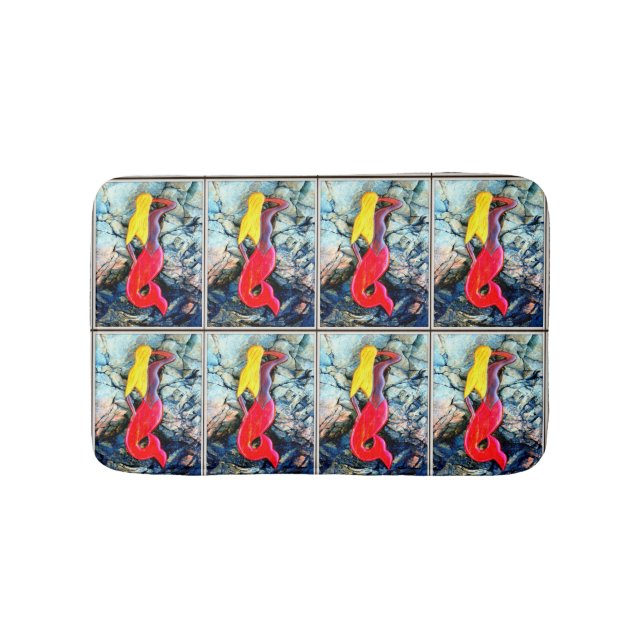 Tapis De Bain sirènes blondes à queue rouge (Devant)