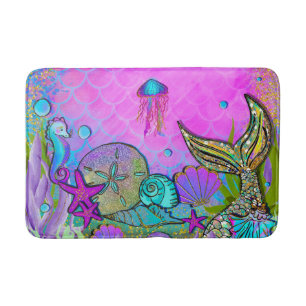 Tapis De Bain Sirènes et coquillages sous la mer scintillent