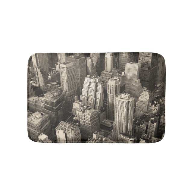 Tapis De Bain Skyline de Manhattan, aérien noir et blanc. (Devant)