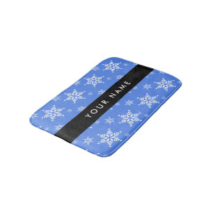 Tapis De Bain Snowflakes blanc, Bleu, Votre nom, Personnaliser