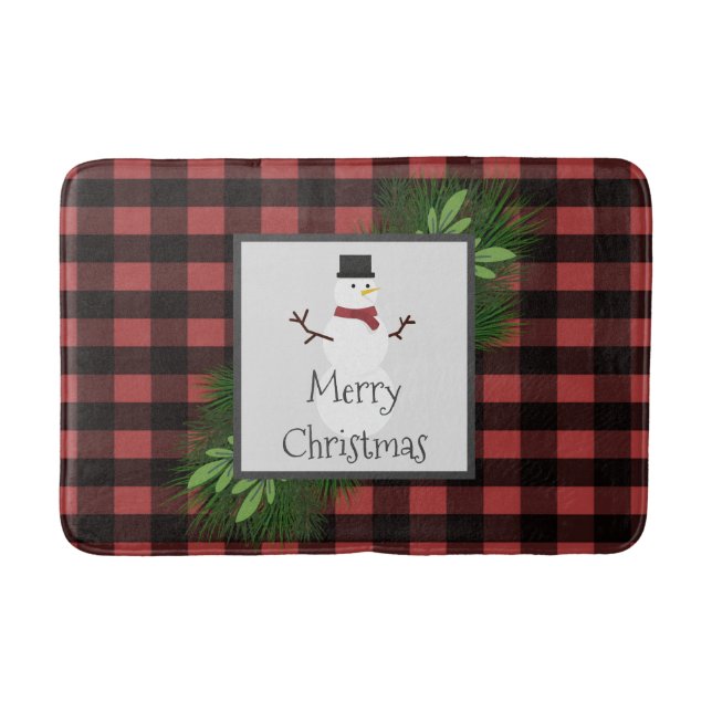 Tapis De Bain Snowman Red Buffalo Plaid Bath Mat (Devant)