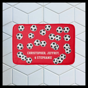 Tapis De Bain Soccer Balls, Red or Choose Your Color, Name