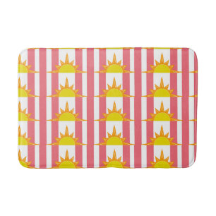 Tapis De Bain Soleil jaune orange sur bandes roses