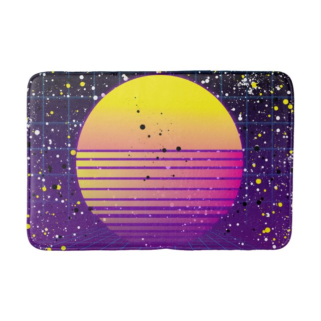 Tapis De Bain Soleil jaune violet des années 80 rétro (Devant)