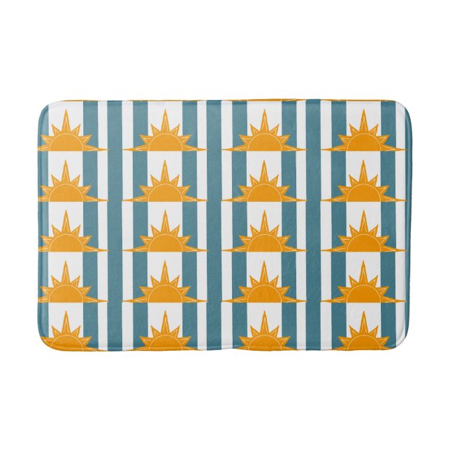 Tapis De Bain Soleil orange jaune sur bandes Turquoises (Devant)