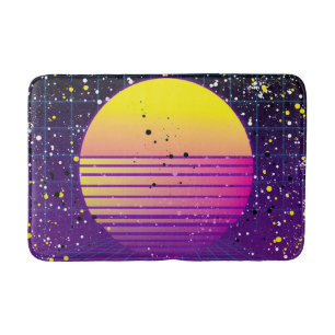 Tapis De Bain Soleil Violet Jaune Rétro 80