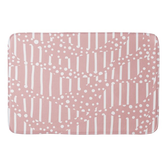 Tapis De Bain Spots et bandes 2 - Rose et blanc (Devant)
