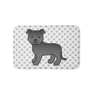 Tapis De Bain Staffie anglais noir Chien de dessin animé mignon