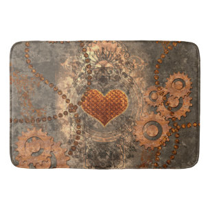 Tapis De Bain Steampunk, coeur merveilleux fait de métal rouill