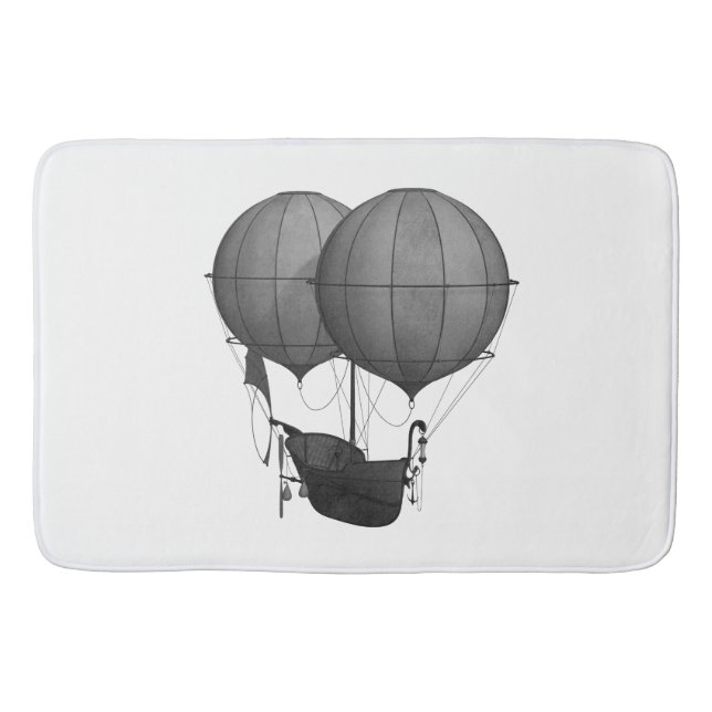 Tapis De Bain Steampunk Design Machine volante noire et blanche (Devant)