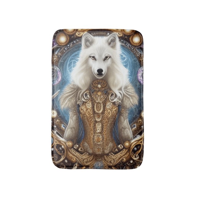 Tapis De Bain Steampunk Whimsical charmant loup blanc (Devant (Vertical))