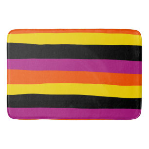 Tapis De Bain Stripes inégales - Noir, rose, orange et jaune
