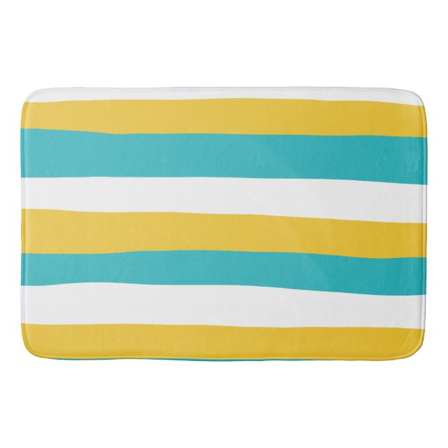 Tapis De Bain Stripes inégales - Turquoise et Jaune (Devant)