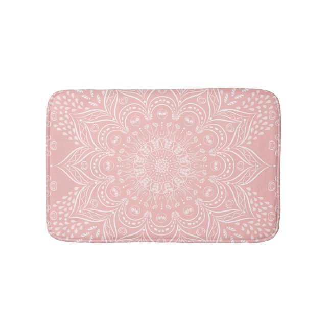 Tapis De Bain Style Boho rose clair Mandala Motif (Devant)