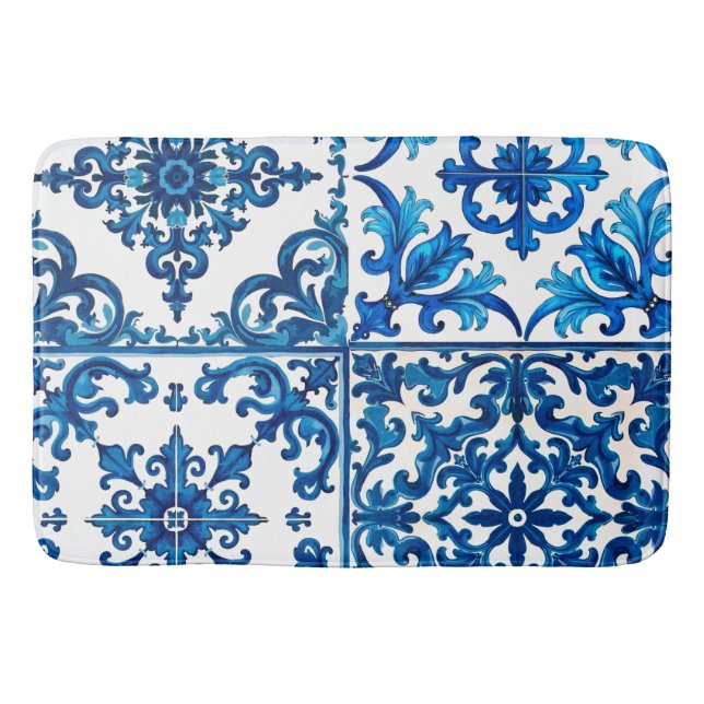 Tapis De Bain style italien, méditerranéen, mosaïque, bleu, (Devant)