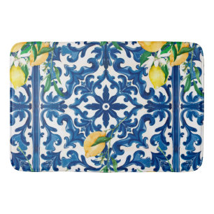 Tapis De Bain style italien, méditerranéen, mosaïque, bleu, citr