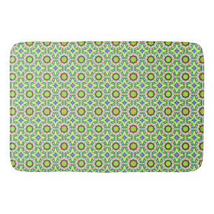 Tapis De Bain Style rétro motif géométrique vert et bleu