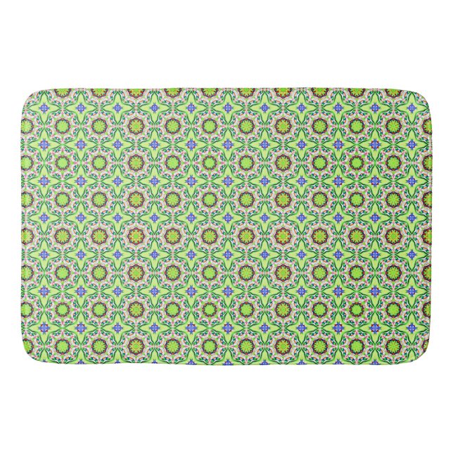 Tapis De Bain Style rétro motif géométrique vert et bleu (Devant)