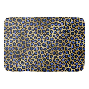 Tapis De Bain Stylish Royal Blue and Gold Foil Leopard Spots