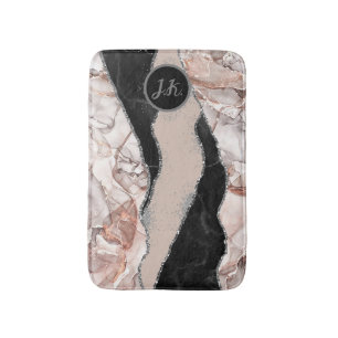 Tapis De Bain Stylo Marine Blue Gold Agate Géode Chic Monogramme