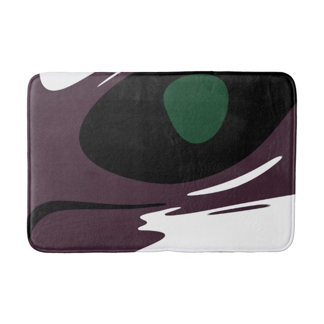 Tapis De Bain Submersion : Noir Abstrait, Blanc, Violet & Vert (Devant)