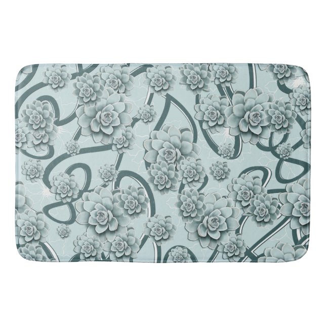 Tapis De Bain Succulents bleus à la menthe sur les treillis vert (Devant)