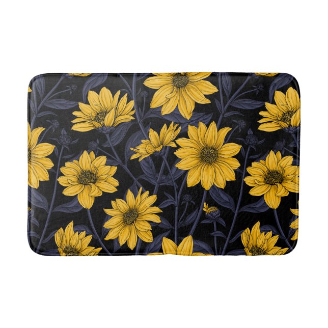 Tapis De Bain Sunroot, tournesol sauvage en jaune et bleu (Devant)