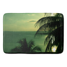 SunSet Green Blue Sky & Sea Silhouetted Palm Tree