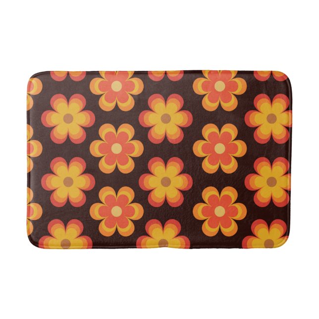 Tapis De Bain Super Retro les années 70 Fleurs orange et jaune (Devant)