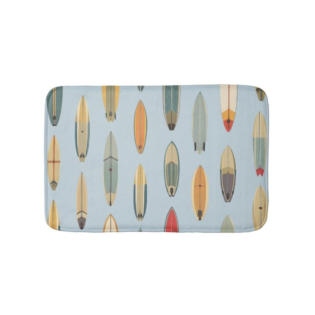 Tapis De Bain Surf Life - Retro Coastal Blue Surfboard Print (Devant)