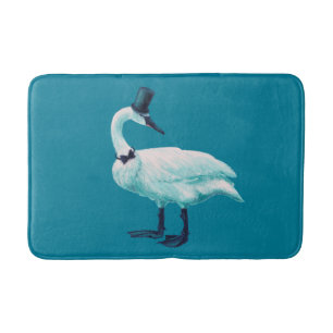 Tapis De Bain Swan Avec Le Chapeau Haut Quirky Drôle Oiseau Art
