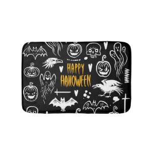 Tapis De Bain Symboles d'Halloween dessinés à la main, collectio