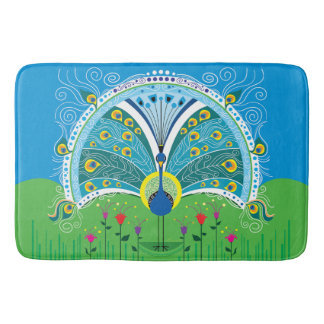Tapis De Bain Symétrie de paon enchanteur