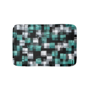Tapis De Bain Tartan Abstrait Vert Bleu Canard Noir Blanc