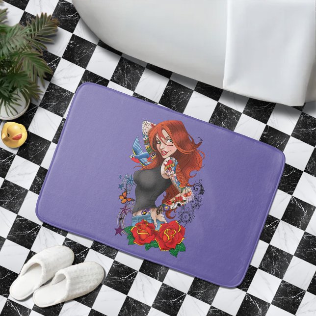 Tapis De Bain Tatouages de femme rousse (Créateur téléchargé)