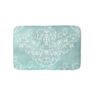 Tapis De Bain Teal élégant et damassé blanche