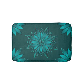 Tapis De Bain Teal Leaf Mandala Design on Dark Cyan