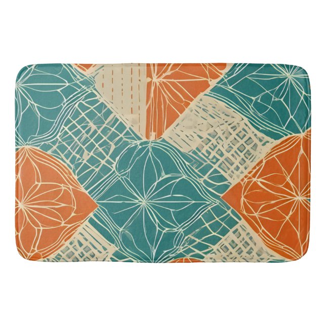 Tapis De Bain Teal, Orange, and Tan Abstract Flowers  (Devant)