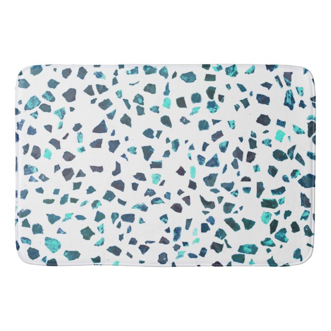 Tapis De Bain Terrazzo Turquoise Marbré Abstrait (Devant)