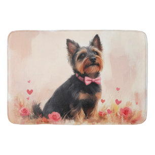 Tapis De Bain Terrier Australien avec des Roses - Saint-Valentin