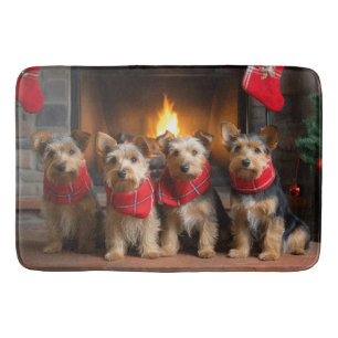 Tapis De Bain Terrier australien près du feu Noël