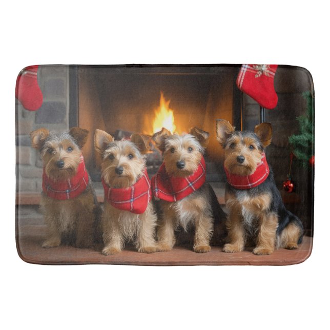 Tapis De Bain Terrier australien près du feu Noël (Devant)