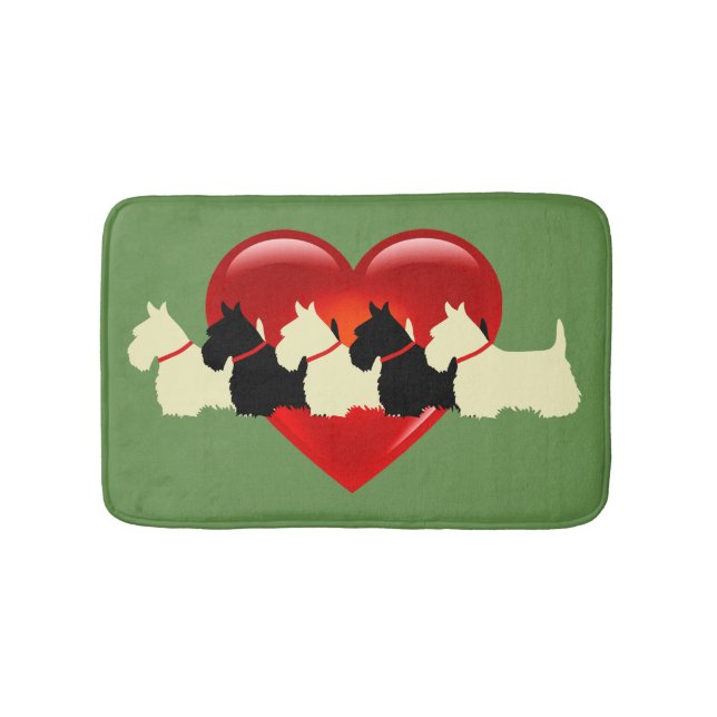 Tapis De Bain Terrier écossais/coeur rouge/Sage/zazzé vert (Devant)