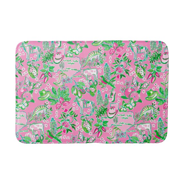 Tapis De Bain Texas Map Pink & Green Preppy Motif (Devant)