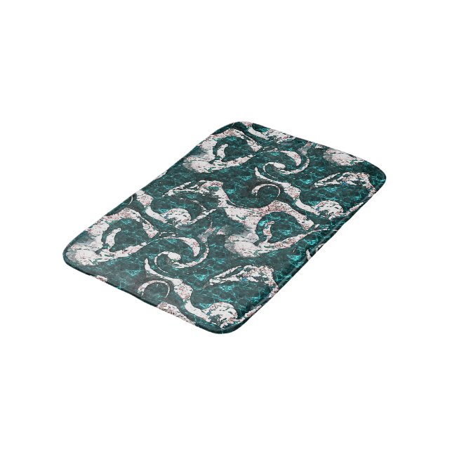 Tapis De Bain Texture des taches blanches mélangées en aquamarin (Angle)