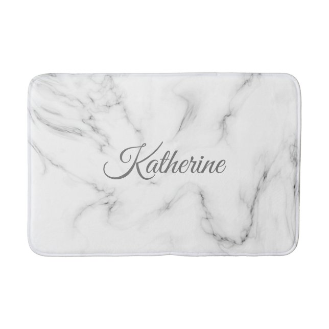 Tapis De Bain Texture moderne en marbre gris avec votre nom (Devant)