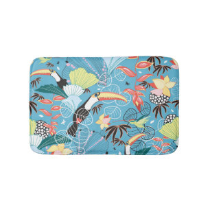 Tapis De Bain Texture tropicale avec des toucans et des colibris