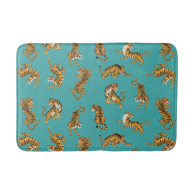 Tapis De Bain Tiger sur Motif Turquoise (Devant)