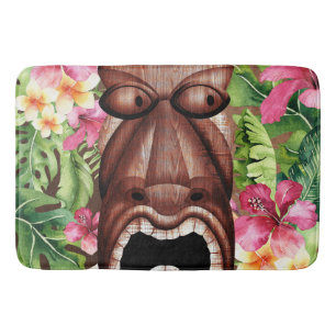 Tapis De Bain Tiki Hawaïen en Bois Tropical d'Été Luau